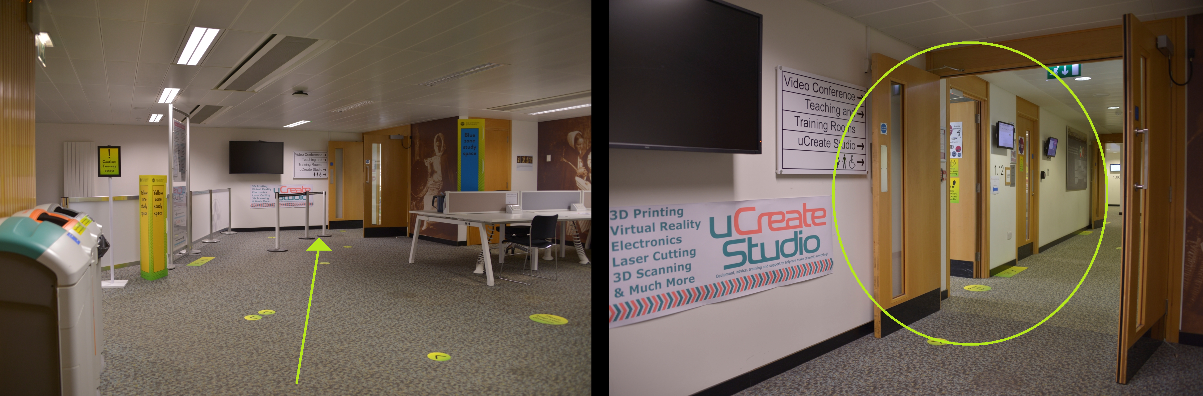 Walk towards the uCreate Makerspace sign to find the space